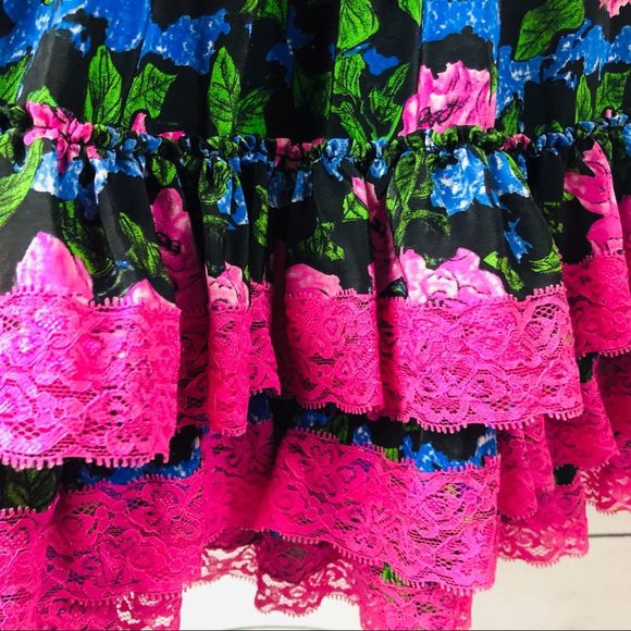 Betsey Johnson 100% Silk Floral Rose Strapless Babydoll Dress Lace Size 4 - Picture 10 of 13